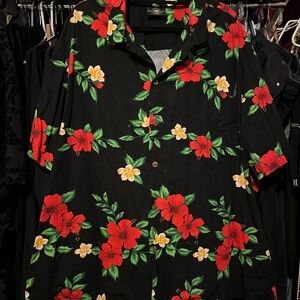 Black and Red Floral Casual Button Down Shirt